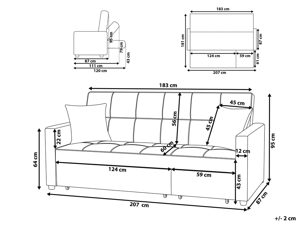 Schlafsofa 3-Sitzer GLOMMA Stoff Taupe_1059603