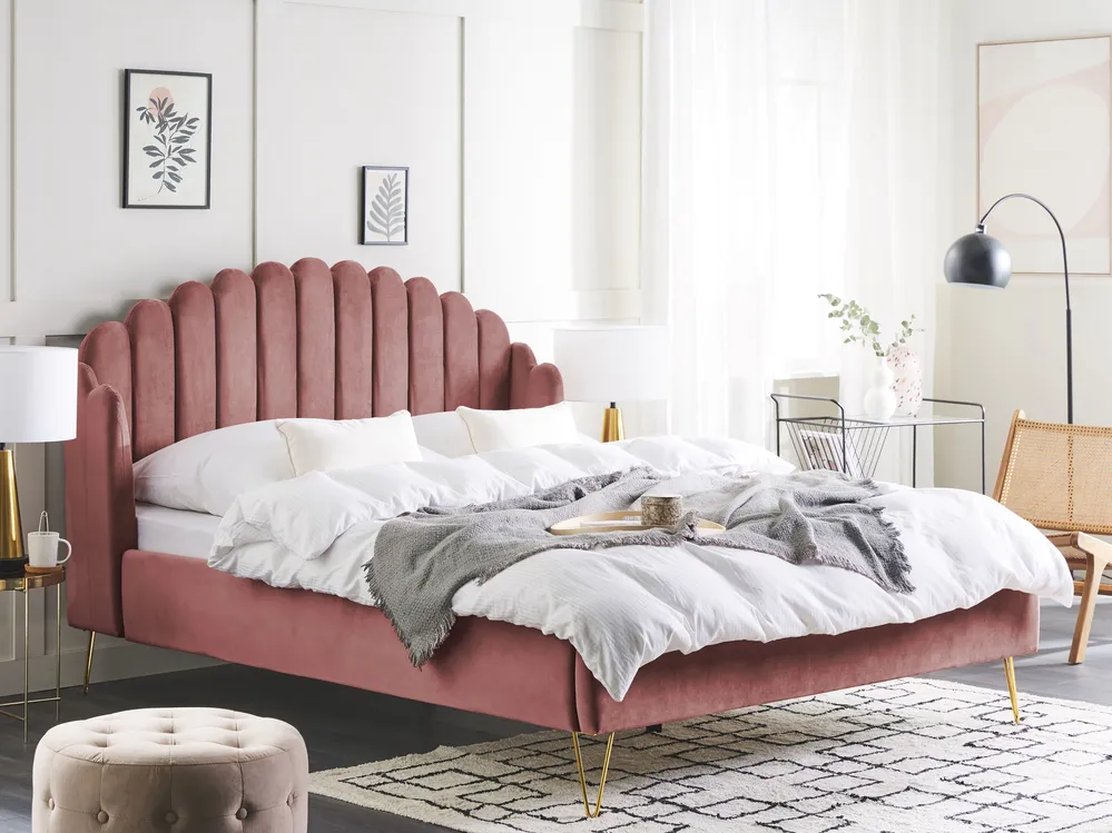 Bett mit Lattenrost Samtstoff AMBILLOU 160 x 200 cm Rosa