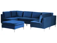 U-förmiges Modulsofa 6-Sitzer EVJA mit Ottomane Samtstoff Marineblau_859701