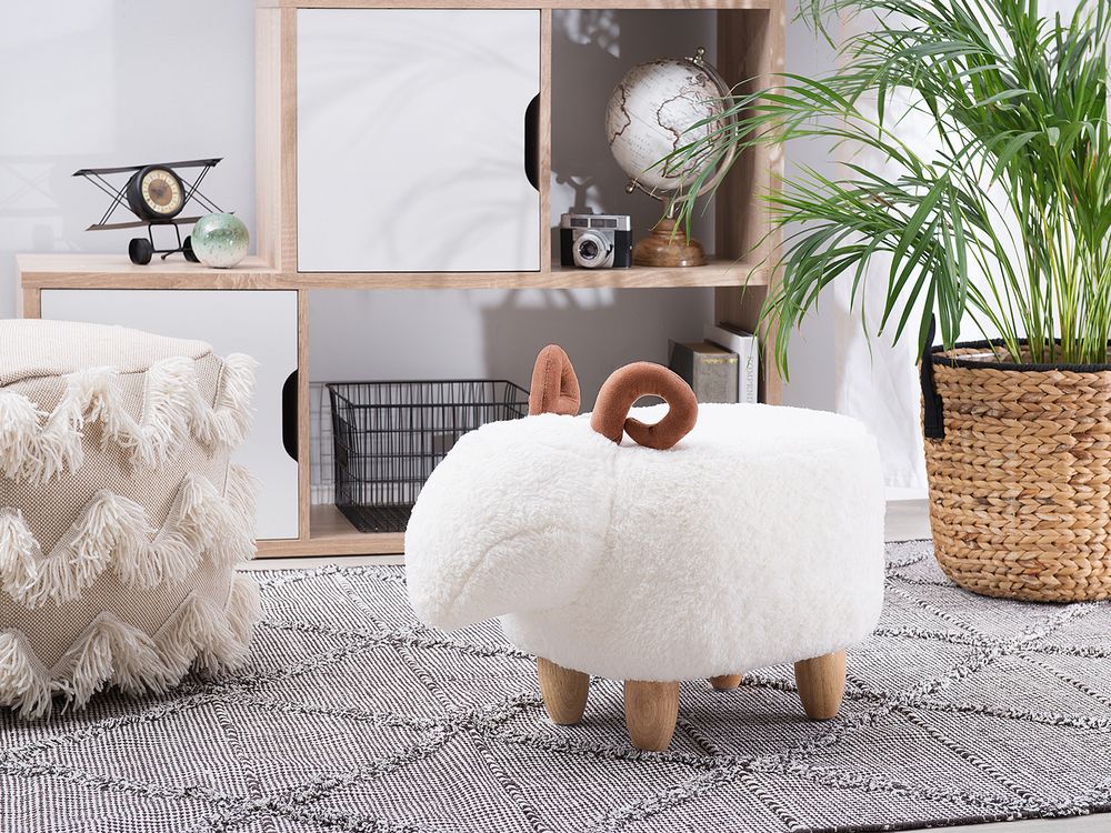 Animal Stool LAMB Lamb Fabric White