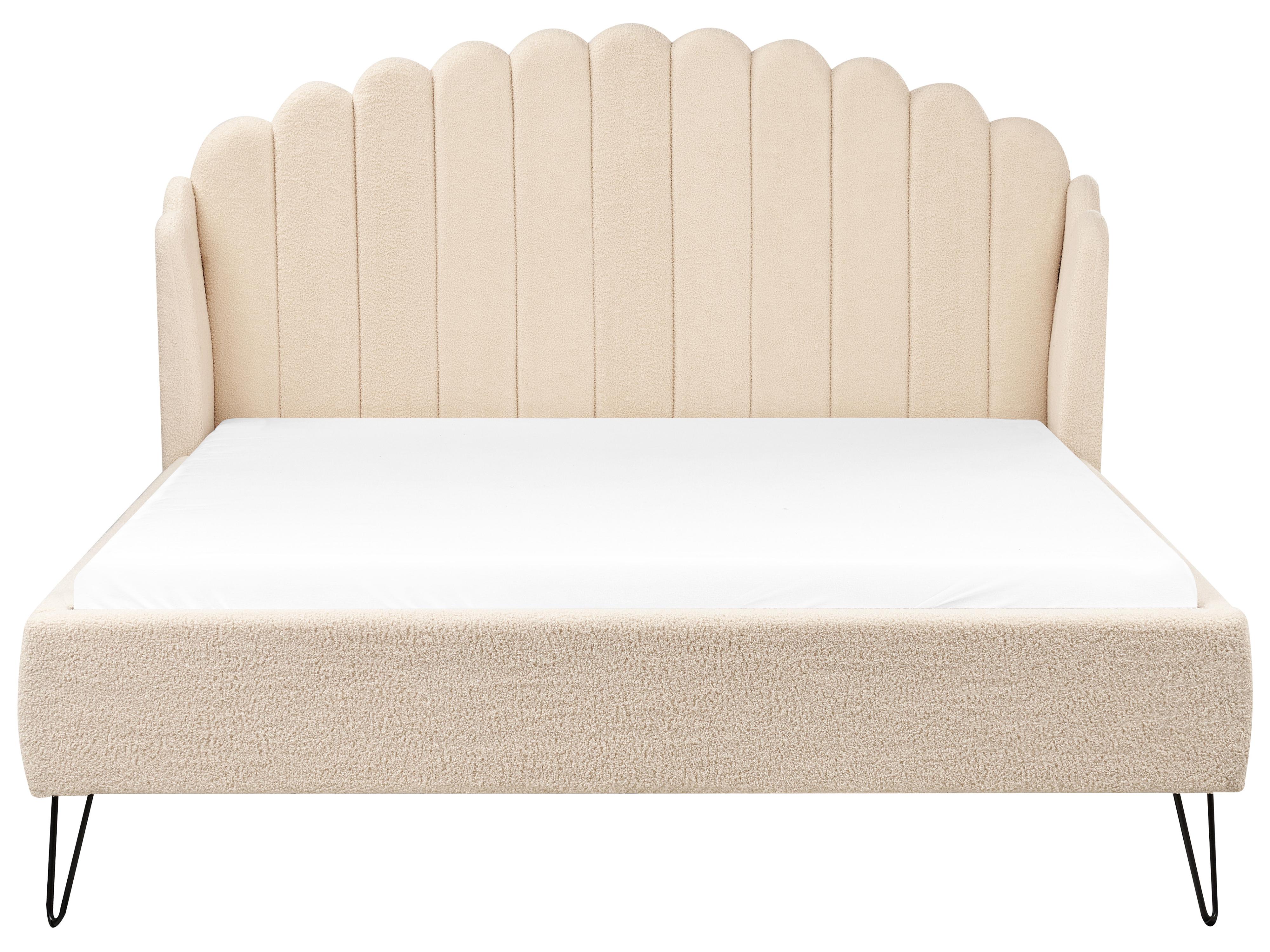 Bed Boucle AMBILLOU 140 x 200 cm (EU Double) Beige_967213