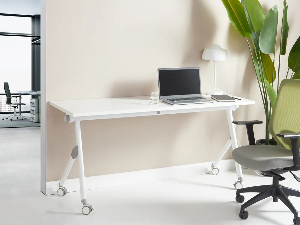 Zusammenklappbarer Schreibtisch BENDI 160 cm 60 cm mit Rädern Weiß