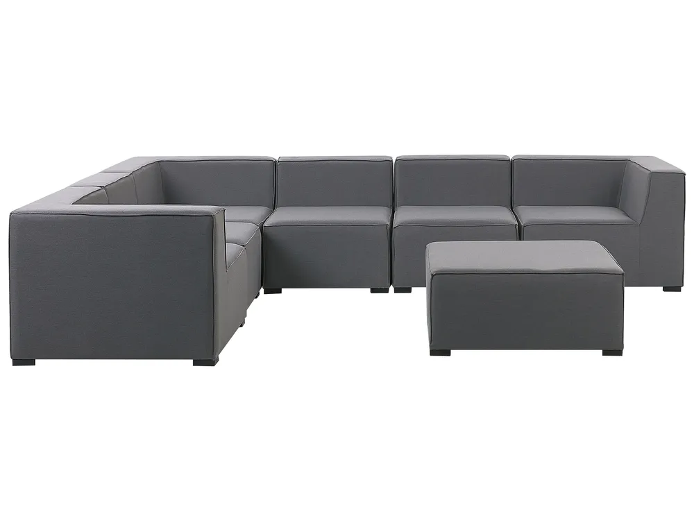 Garten Ecksofa mit Ottomane 7-Sitzer AREZZO modular Grau rechtsseitig