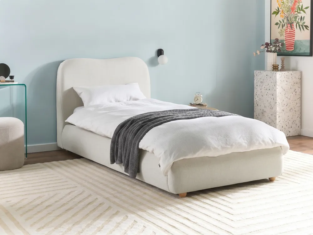 Bett mit Stauraum BLAGNAC Stoff Cremeweiß 90 x 200 cm_1074664