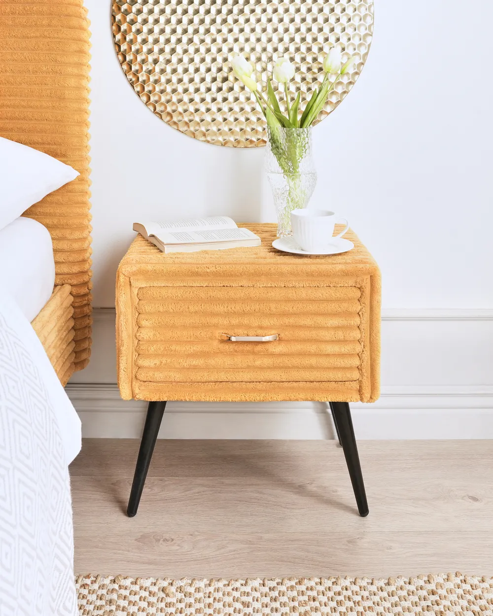 1 Drawer Bedside Table FLAYAT Corduroy Orange_967999