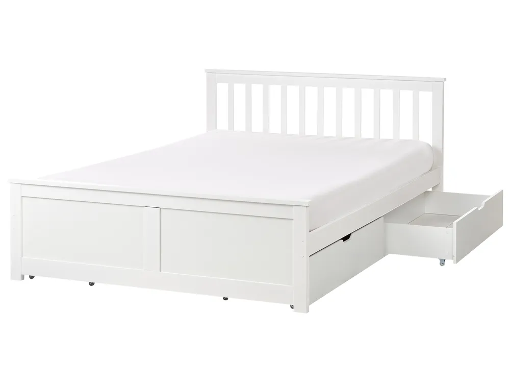 Bett mit 4 Schubladen OLENDON Kiefernholz Weiß 140 x 200 cm_954771