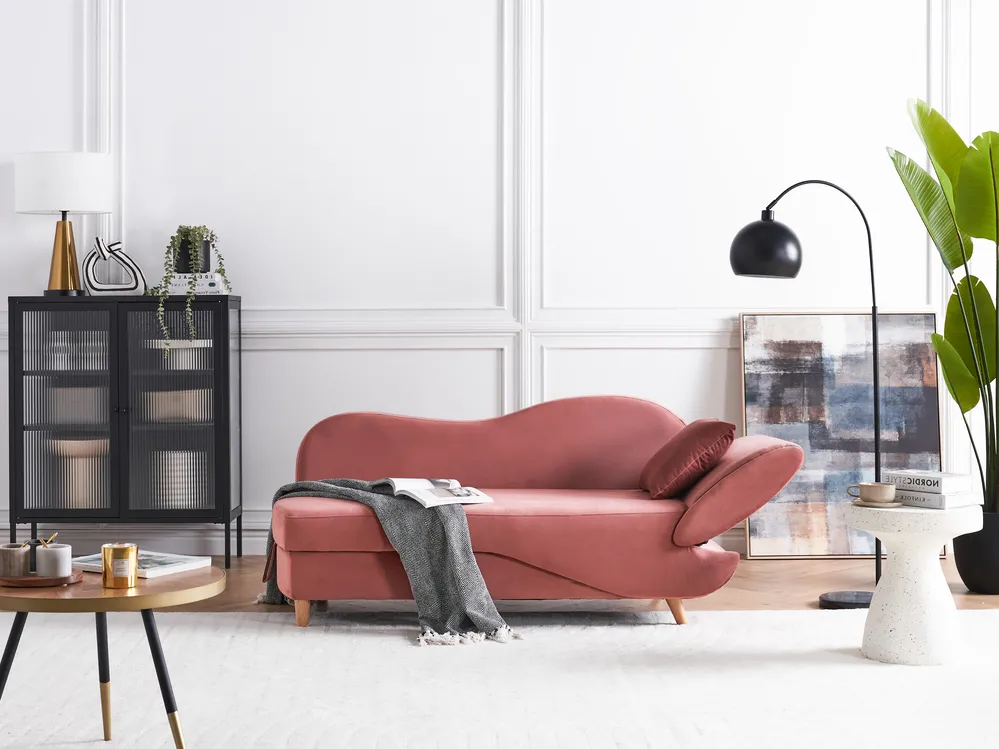 Rechtsseitige Chaiselongue MERI mit Stauraum Samtstoff Rosa_914301