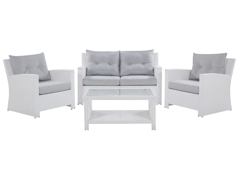 Lounge Set mit Tisch 4-Sitzer MARINO Polyrattan Weiß