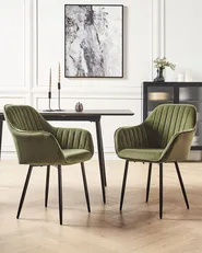 Set of 2 Dining Chairs WELLSTON Velvet Olive Green_901822