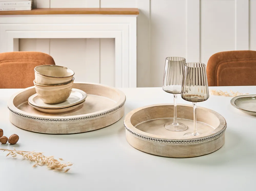 Set of 2 Serving Trays MANSOURA Mango Wood Light Brown