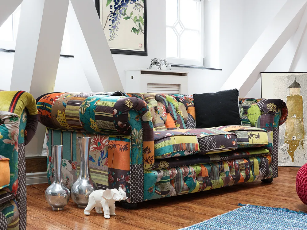 Sofa 3-Sitzer CHESTERFIELD Stoff Hellgrün