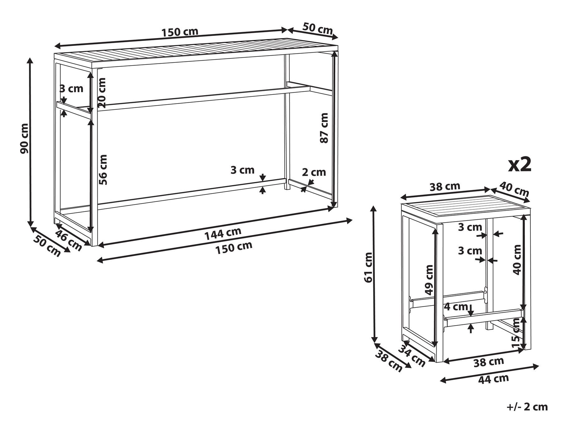 Gartenbar Set 2-Sitzer AVETRANA Metall Hellgrün_1079342