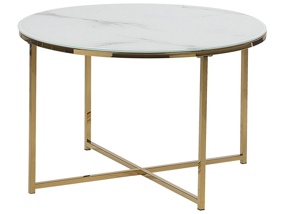 Couchtisch QUINCY Sicherheitsglas Marmor Optik / Gold