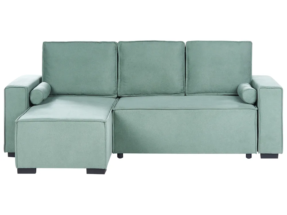Eckschlafsofa 3-Sitzer EDANE mit Stauraum Stoff Hellgrün rechtsseitig