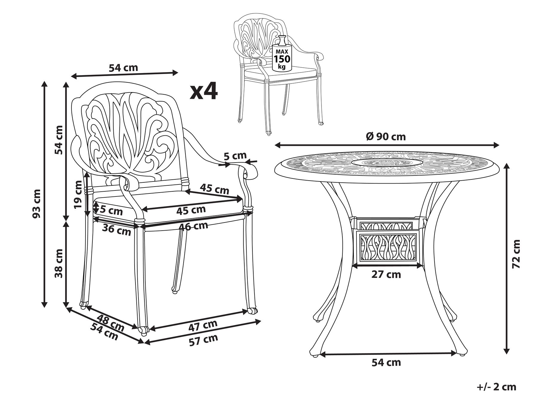 Gartenmöbel Set 4-Sitzer ANCONA inkl. Kissen Metall Dunkelbraun_765299