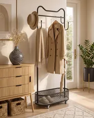 Coat Stand ROUSSILION with Shelf with Wheels Black_1084974