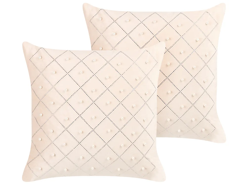 Dekokissen 2er Set YARROW 45 x 45 cm Samtstoff Beige Geometrisches Muster