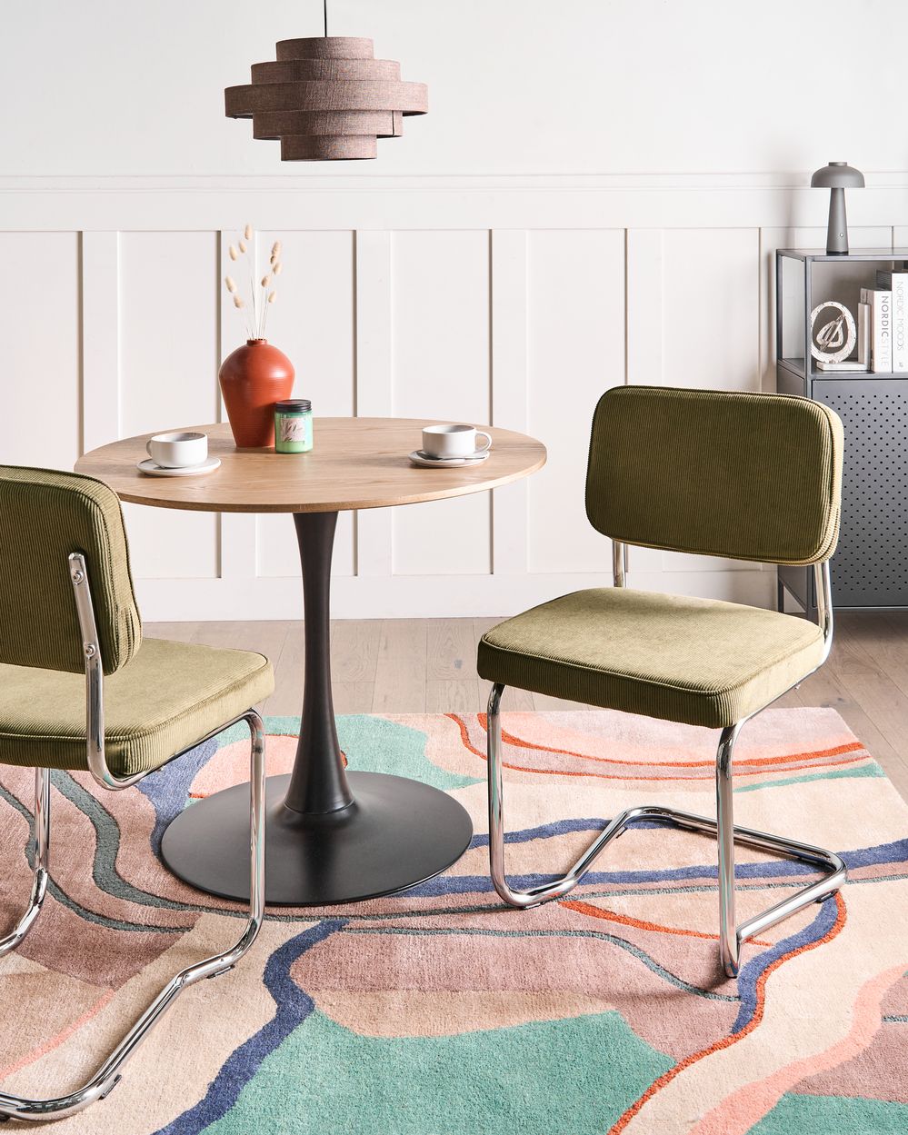 Set of 2 Dining Chairs IRWIN Corduroy Olive Green