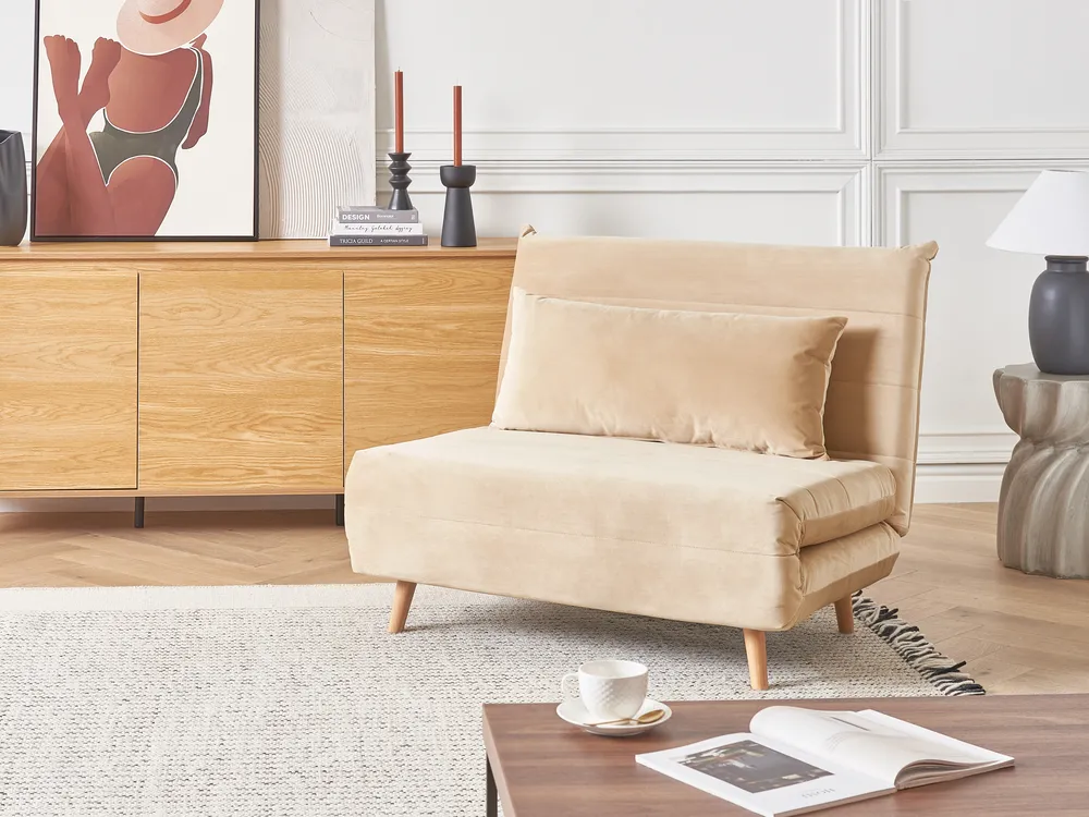 1-Sitzer Schlafsofa SETTEN Samtstoff Beige