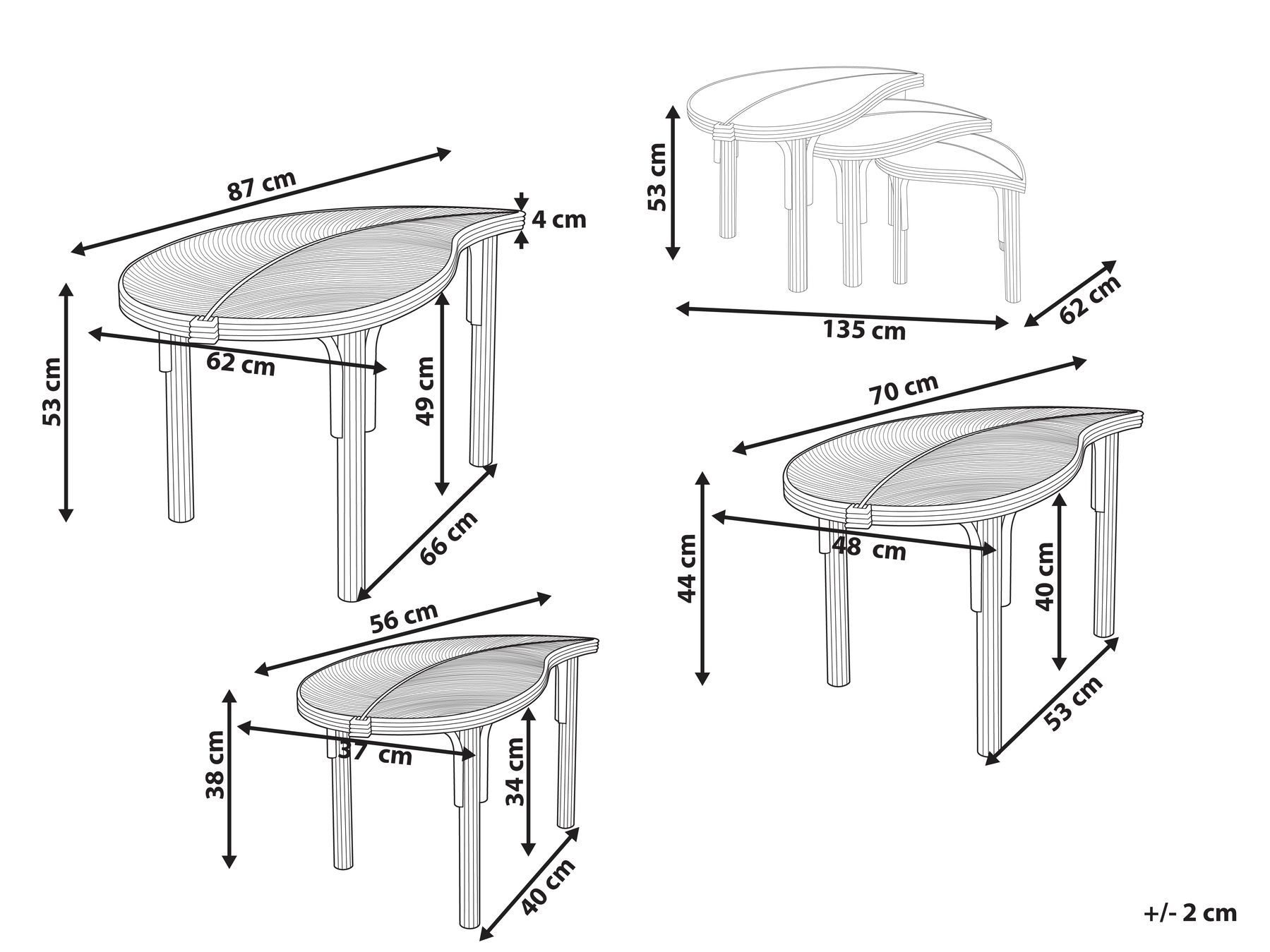 Couchtisch 3er Set PARALIA Rattan Naturfarben_999457