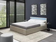 Bett mit Stauraum und LED-Beleuchtung ARMELLE Stoff Beige 160 x 200 cm_994501