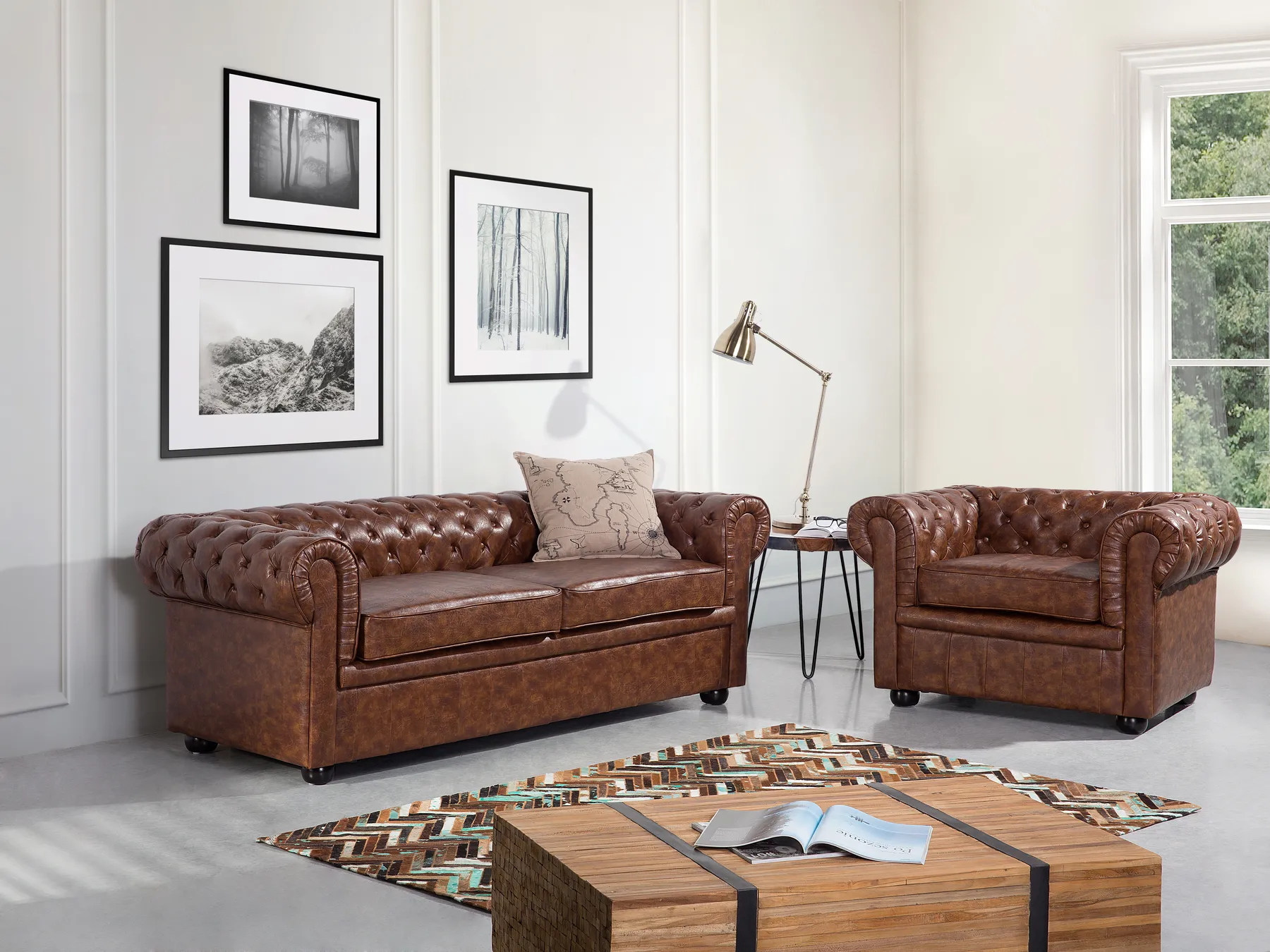 Sofa 3-Sitzer CHESTERFIELD Kunstleder Goldbraun_539558