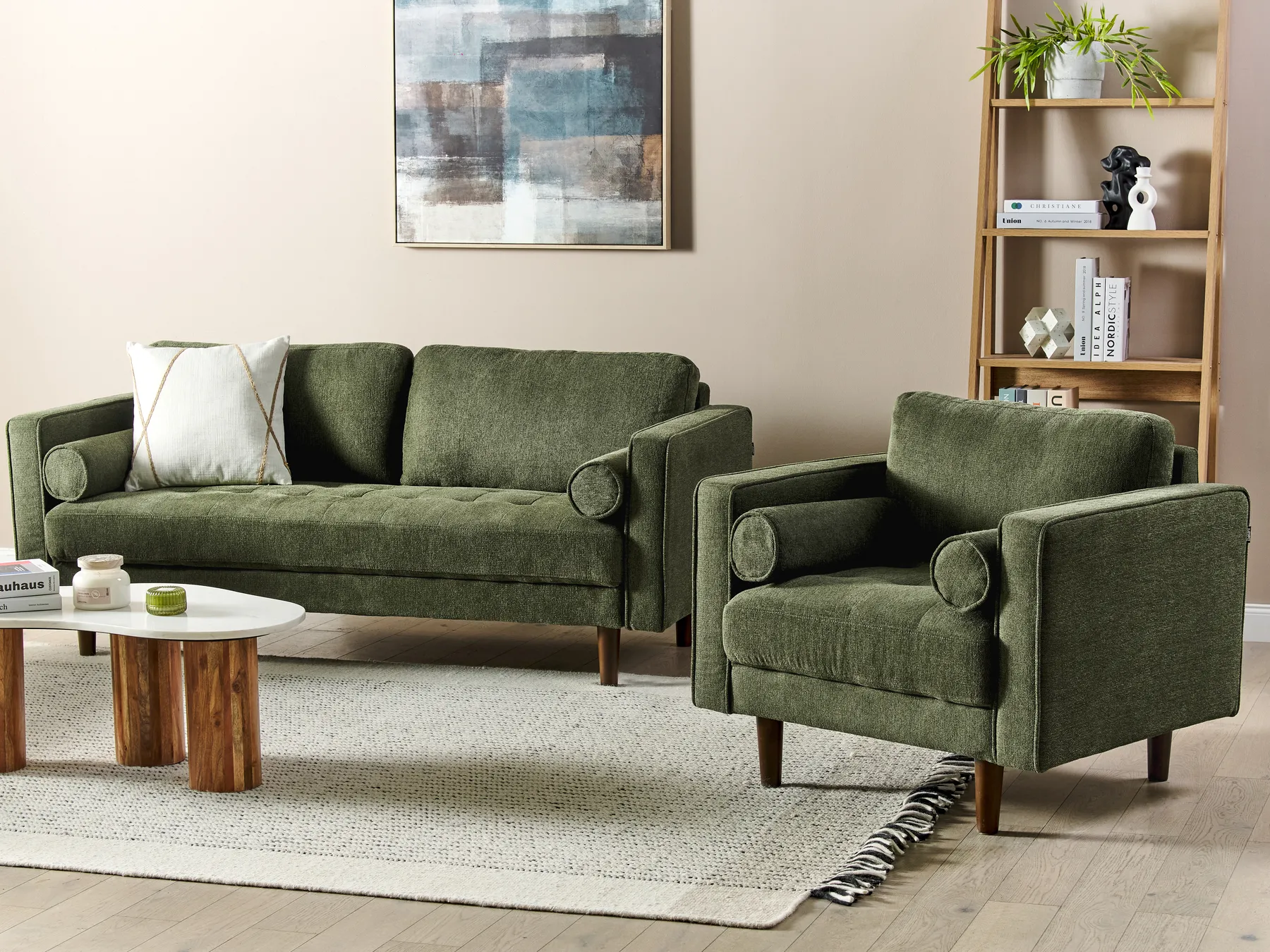 Sofa Set 4-Sitzer NURMO Stoff Dunkelgrün_896037