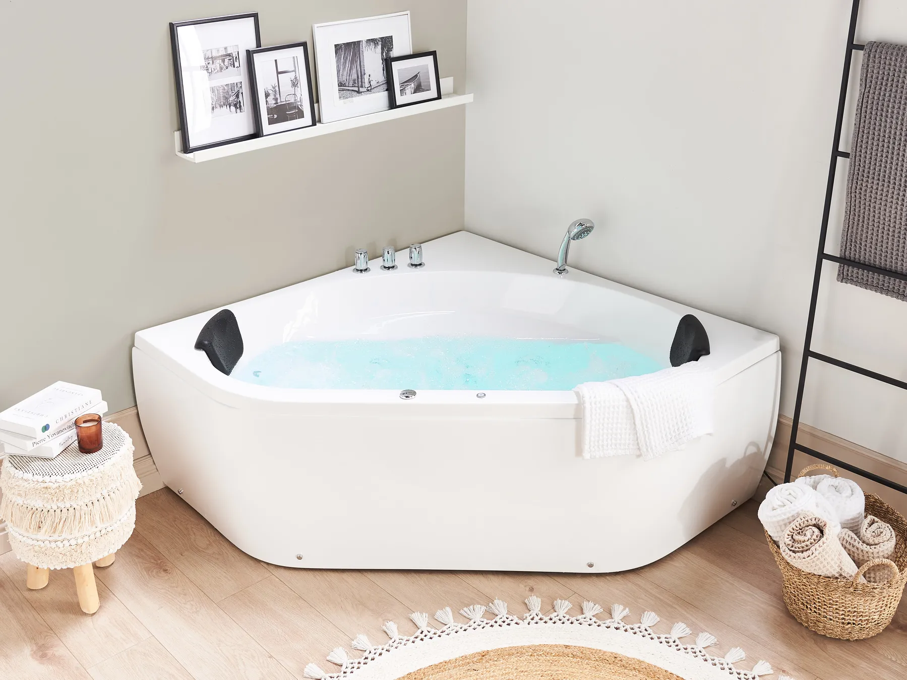 Corner Hot Tub with LED MEVES 1400 x 1400 mm White_707765
