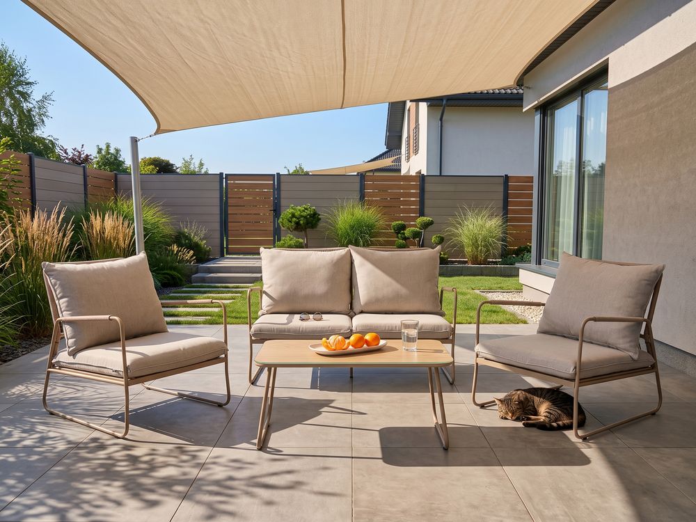 Garden Lounge Set with Table 4 Seater ACCEGLIO Metal Beige
