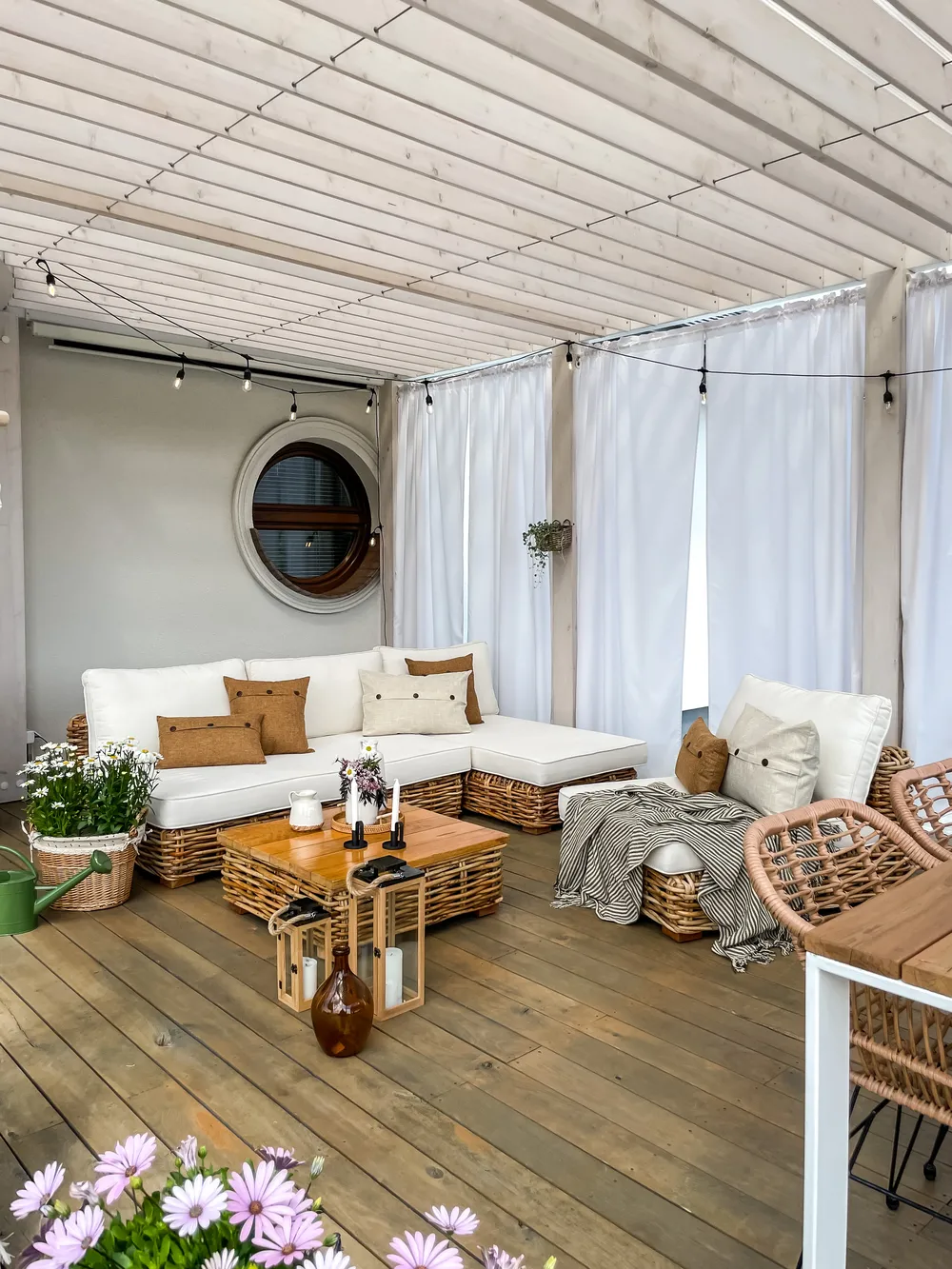 Garden Lounge Set with Table 4 Seater VARALLO Modular Rattan Natural Right Hand_857536
