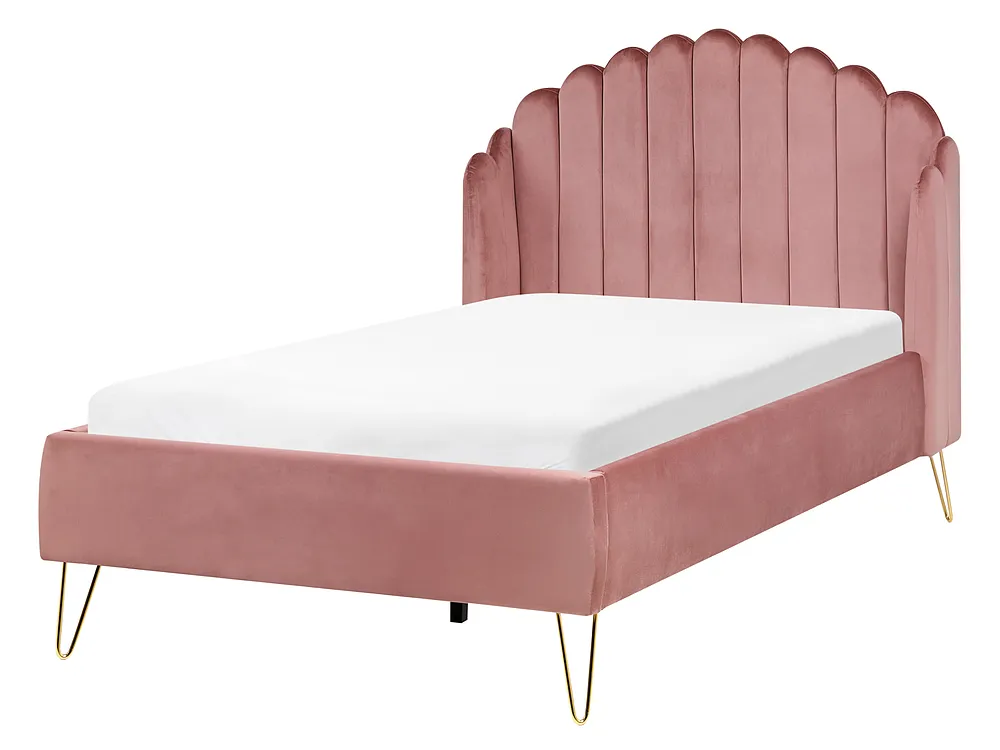 Bett mit Lattenrost Samtstoff AMBILLOU 140 x 200 cm Rosa