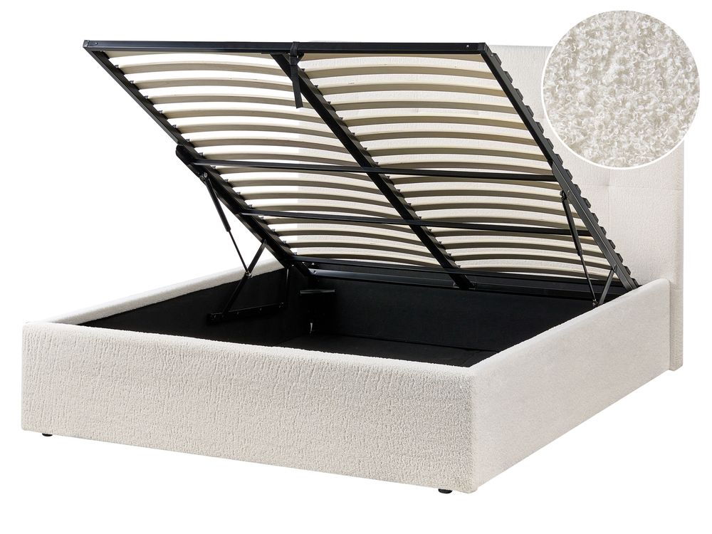 Bed met opbergruimte LORIENT Bouclé Gebroken wit 140 x 200 cm