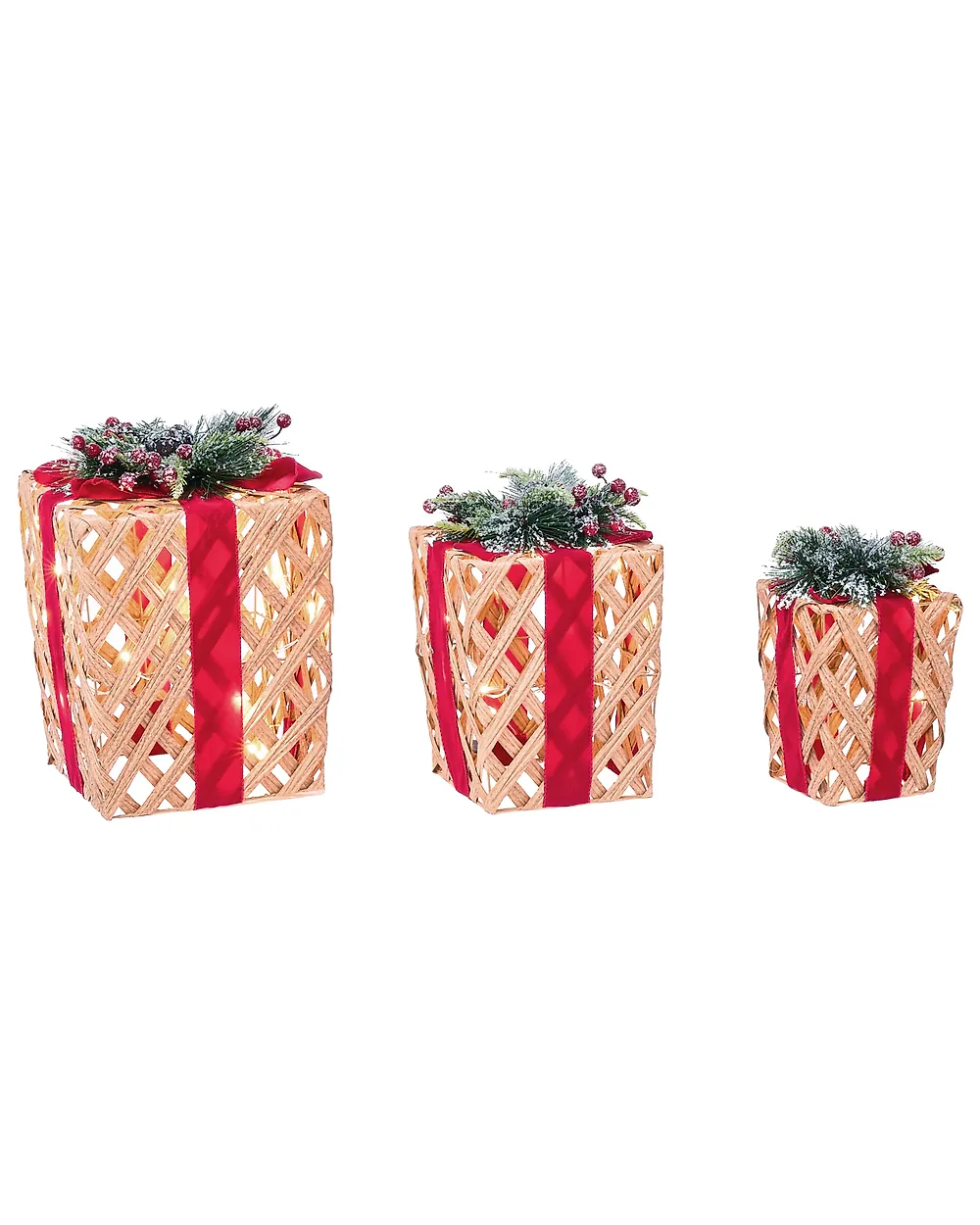 Weihnachtsdekoration 3er Set LED VELKUA 38/25/20 cm Weihnachtsgeschenke Braun