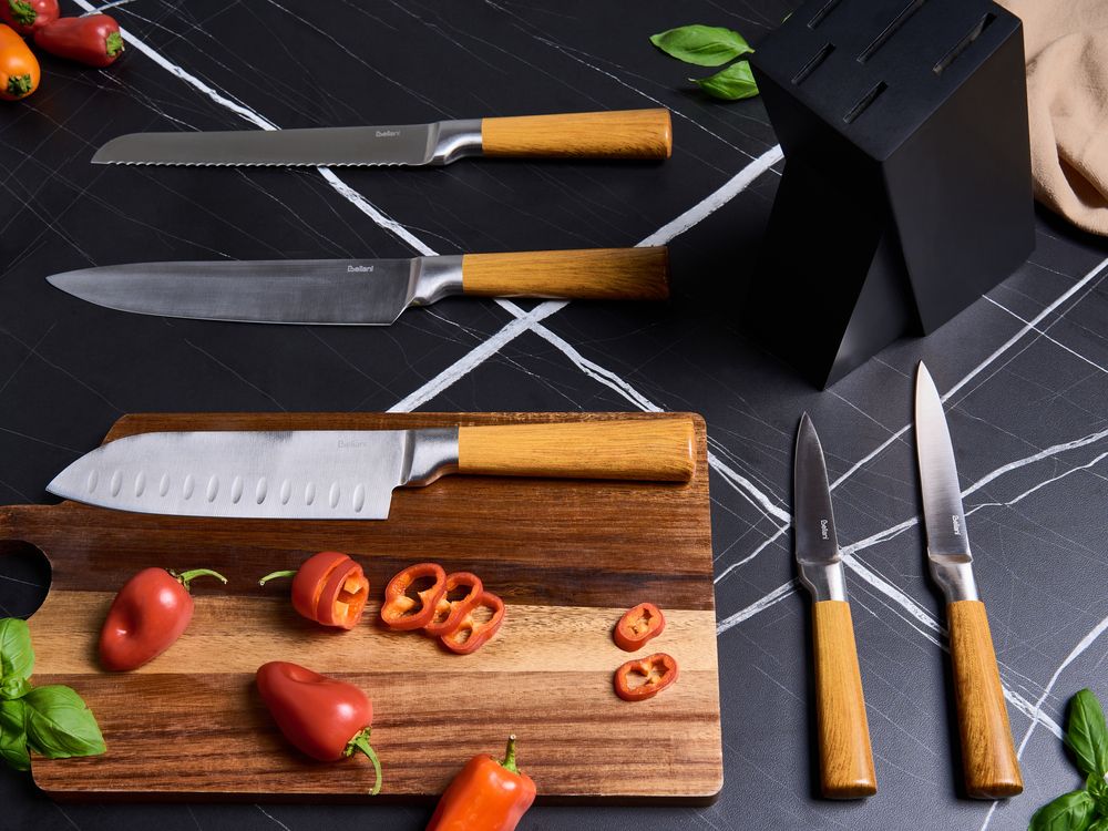 Set of 5 Knives in Block TOCHIGI Brown
