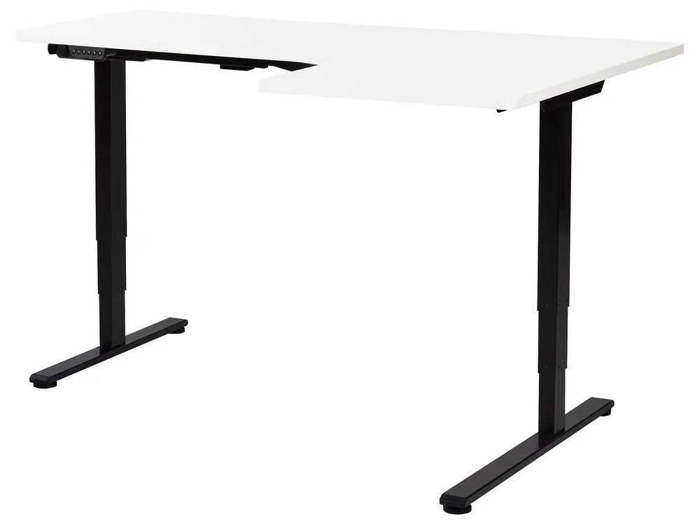 Eckschreibtisch elektrisch höhenverstellbar DESTINES 160 cm 109 cm Weiß / Schwarz rechtsseitig