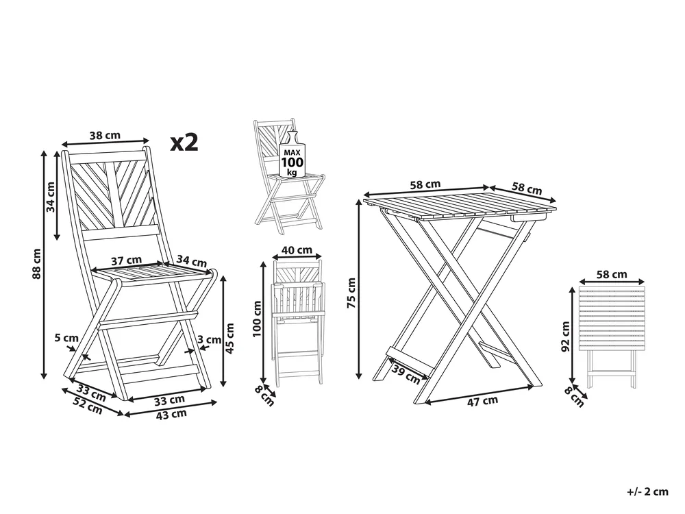 Bistro Set klappbar TERNI Akazienholz Braun_777968