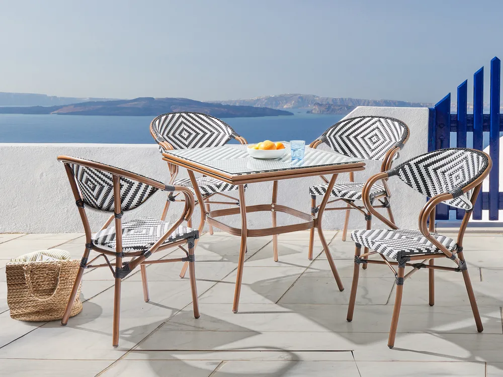 Gartenmöbel Set 4-Sitzer CASPRI Polyrattan Schwarz / Weiß