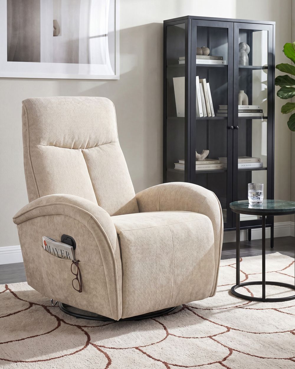 Rocking Recliner Chair DANAE Swivel Chenille Light Beige