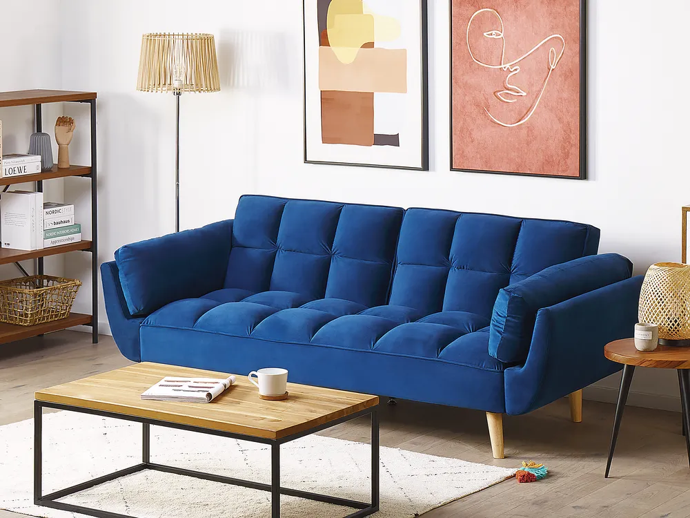 Schlafsofa 3-Sitzer ASBY Samtstoff Marineblau