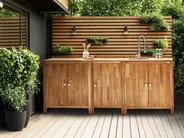 Outdoor-Küche 3er Set mit Spüle VENOSA Braun / Silber Akazienholz_984702