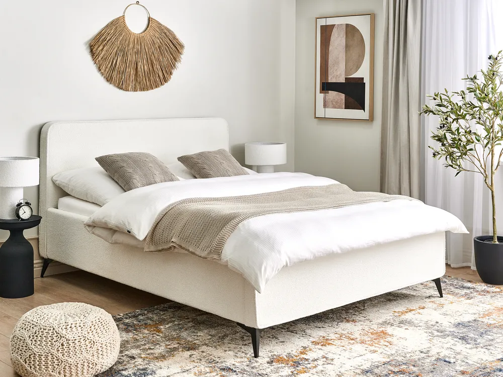Bett mit Lattenrost Bouclé VALOGNES 160 x 200 cm Cremeweiß_930557