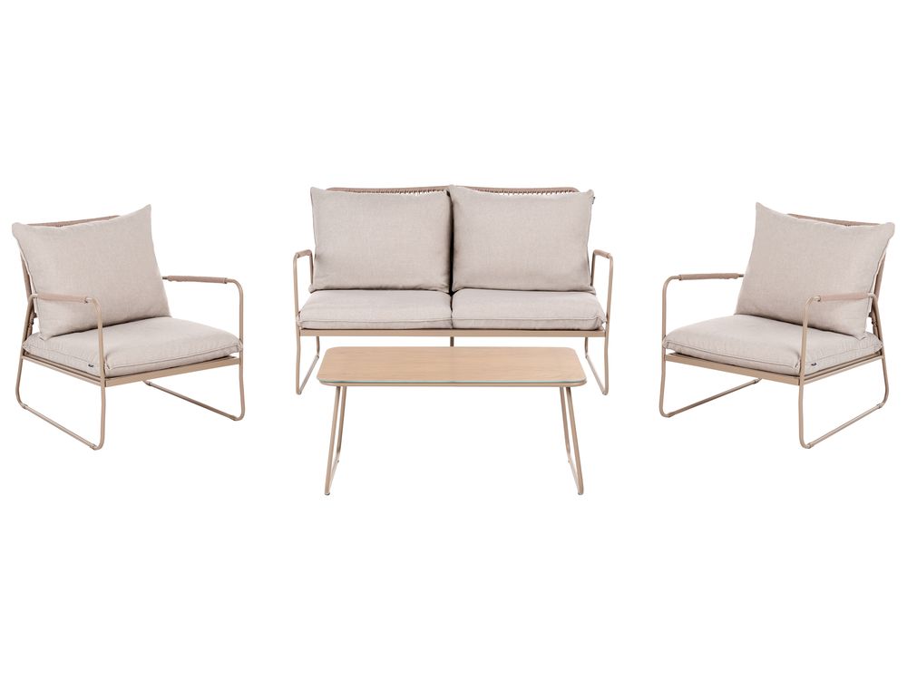Garden Lounge Set with Table 4 Seater ACCEGLIO Metal Beige