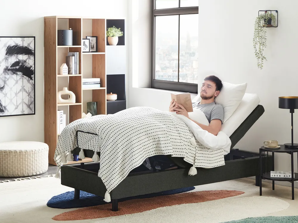 Verstellbares Bett ohne Kopfteil Stoff DUKE II 80 x 200 cm Dunkelgrau_987299