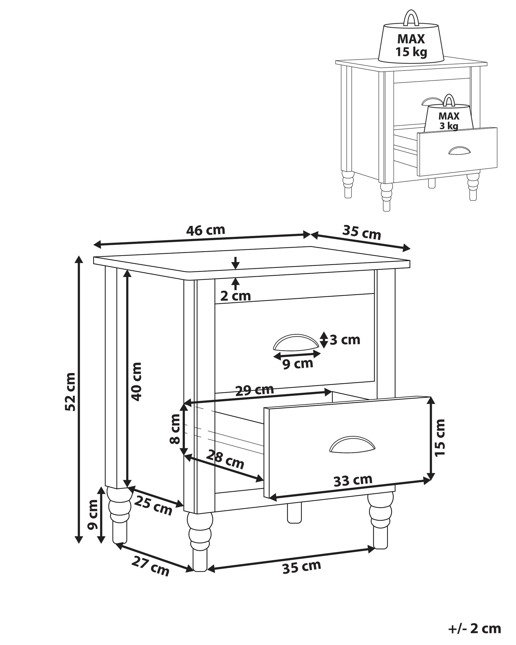 2 Drawer Bedside Table SHILLINGTON Pine Wood Brown/ Black_966348
