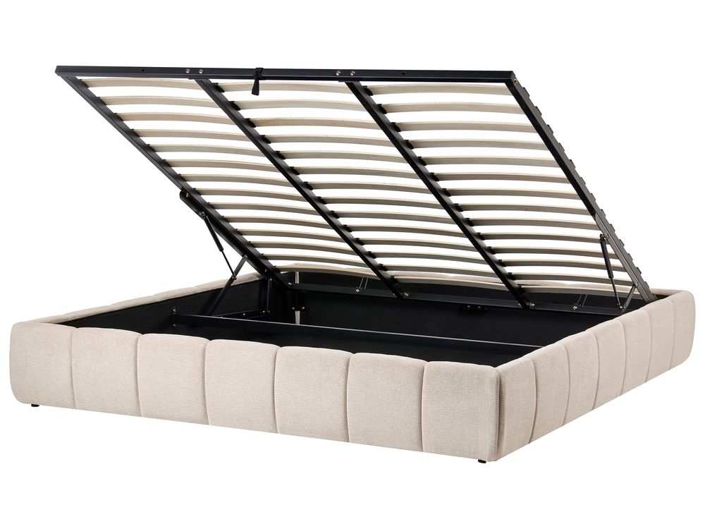 Opbergbed zonder hoofdbord GENAS Stof Lichtbeige 180 x 200 cm