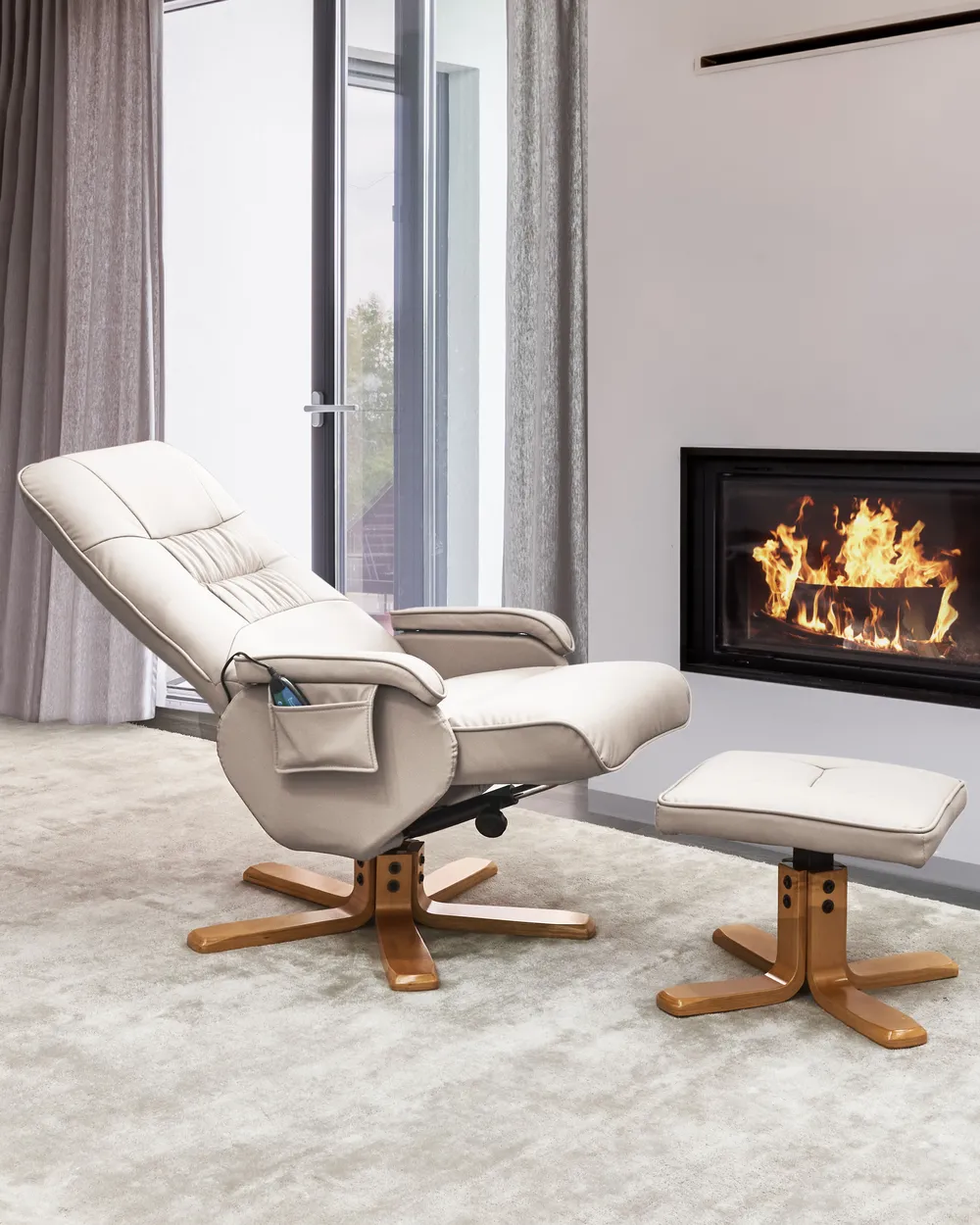 Massage Chair RELAXPRO with Footstool Faux Leather Light Beige_1014372