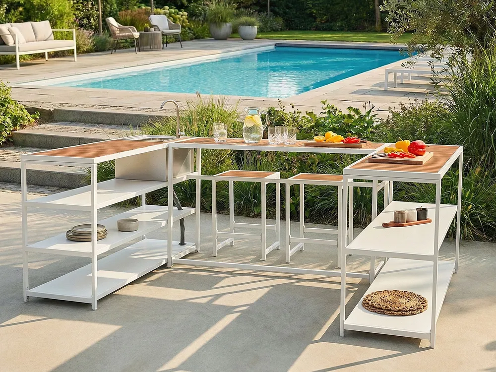 Outdoor-Küche mit Spüle AVETRANA Braun / Weiß Metall_1068227