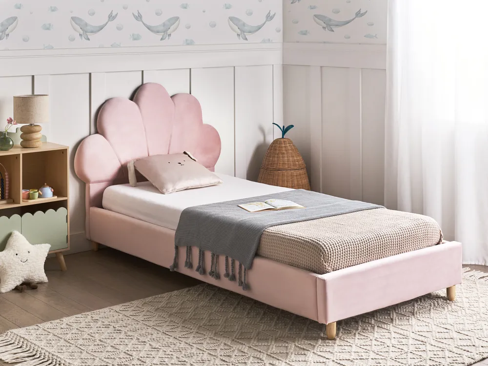 Kinderbett Muschel Samtstoff NEULISE 90 x 200 cm Rosa