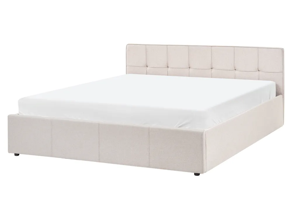 Ottoman Bed LAURESSES Fabric Light Beige 160 x 200 cm (EU King Size)_1153509