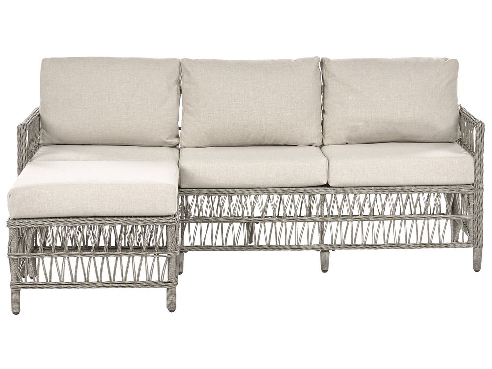 Gartensofa mit Ottomane 3-Sitzer OFENA Polyrattan Grau
